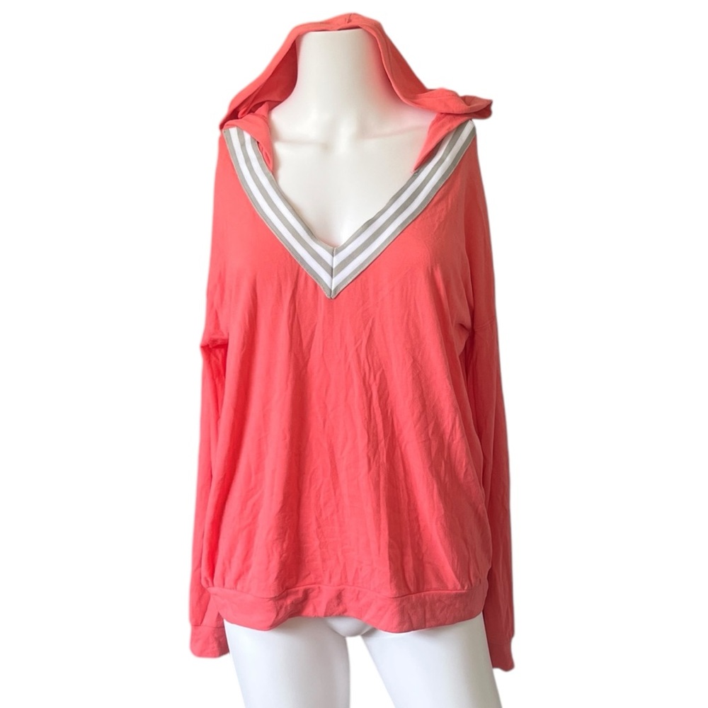 NEW Free Press Oversized Knit Hoodie Coral Pink Pullover Womens Size XS